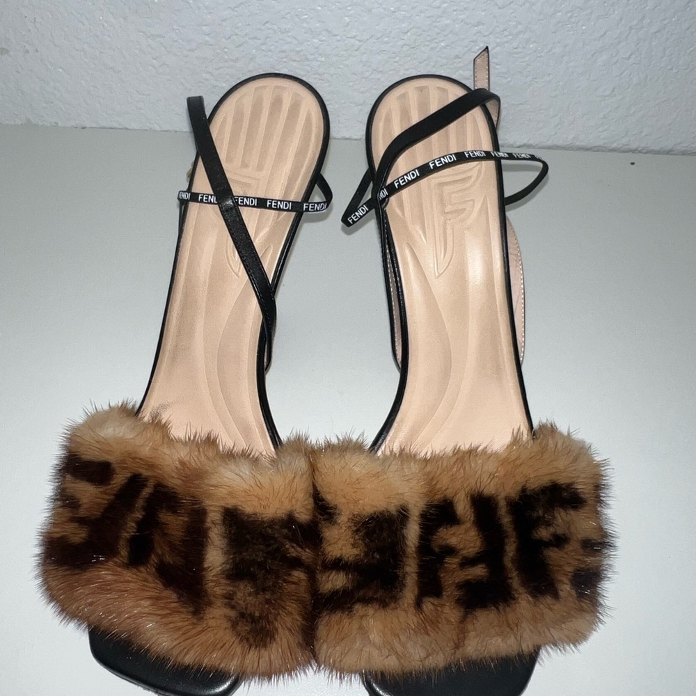 Fendi Black and Brown Fur Heels with Stiletto
